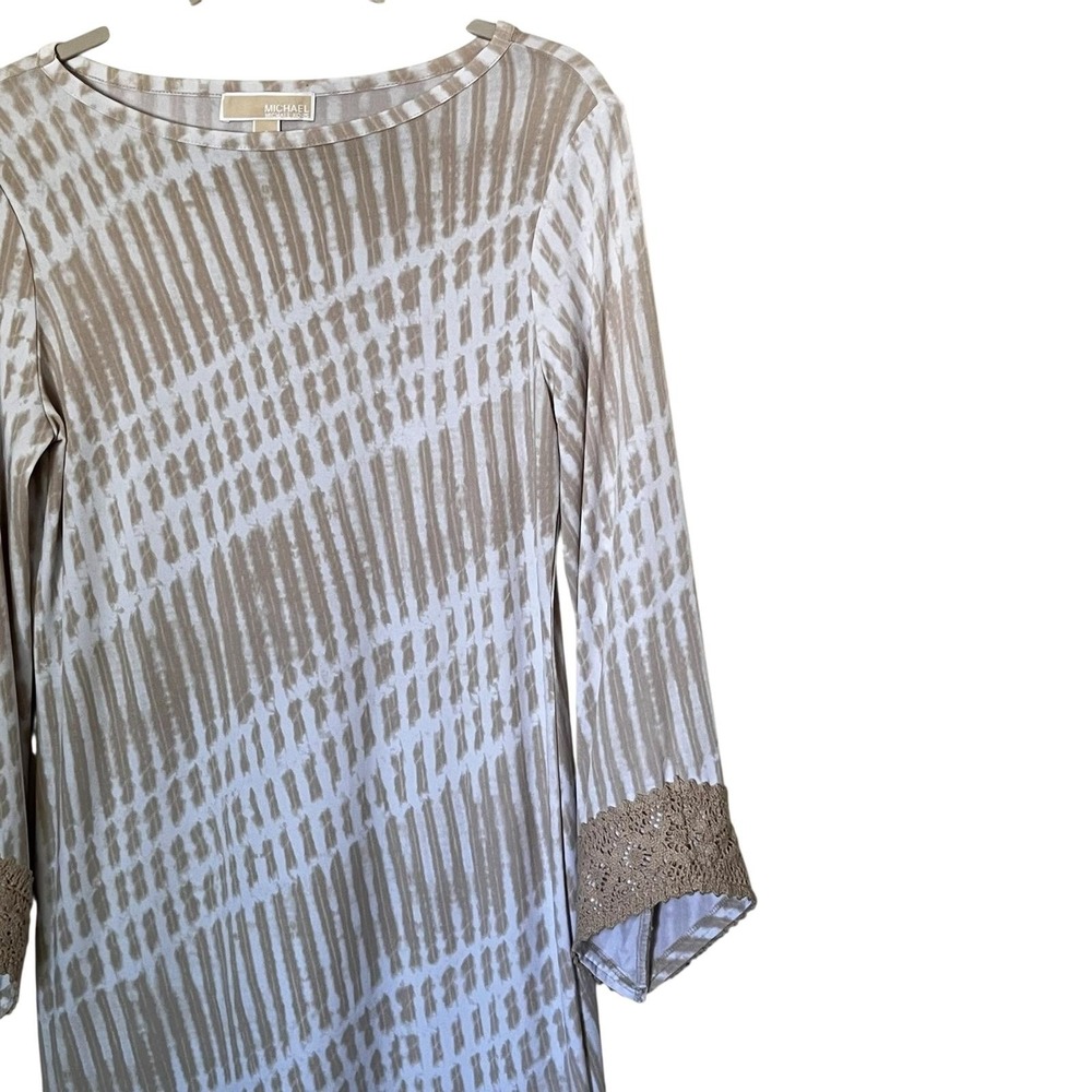 Michael Kors Dress Womens Small Beige White Tie Dye Crochet Trim Boho 3/4 Sleeve - Picture 5 of 11